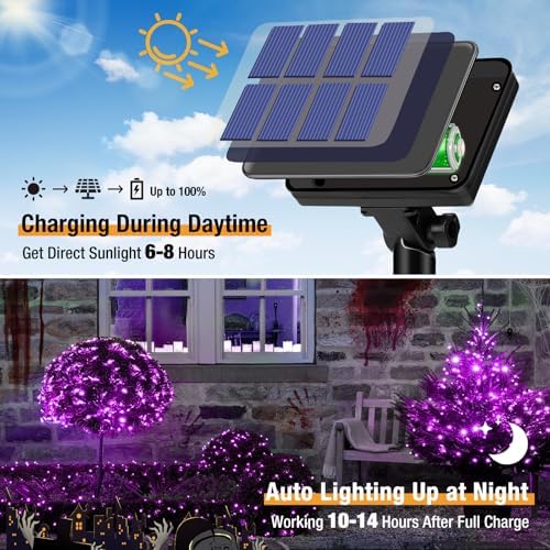 btfarm 4 Pack Solar Halloween String Lights Outdoor Purple - Image 2