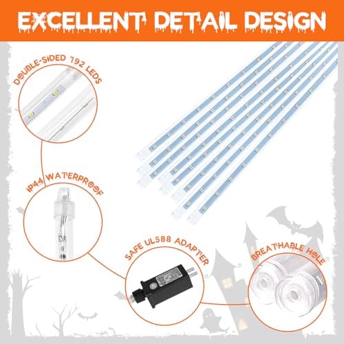 2 Pack Halloween Lights Outdoor 16 Tubes 384 LEDs Meteor Shower Rain Lights - Image 5