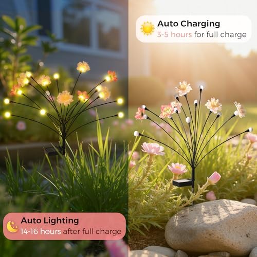 PEVOROS Solar Garden Lights, Warm White LED Swaying Solar Flowers Light for Outside, Waterproof Garden Decor, Outdoor Decorative Lights Yard, Patio, Pathway Decoration Gardening Gifts (4 Pack) - Image 3