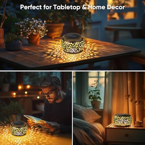 Solar Lantern Outdoor Patio Decor: Solar Lanterns Outdoor Waterproof Hollow Out Retro Metal Solar Powered, Outside Yard Porch Garden Balcony Desk Bedroom Indoor Tabletop Decorations 2 Lighting Colors - Image 6