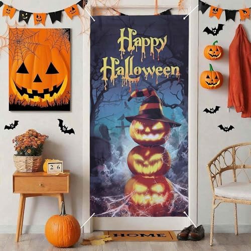 Halloween Decorations Pumpkin Door Cover Decor for Front Door Porch Outdoor Decor Window Wall - Image 2