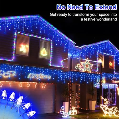 QUHUATU 810 LED 82FT Christmas Icicle Lights, 180 Drops, 12 Modes, Blue - Image 2