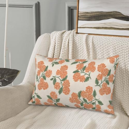 Fall Burnt Orange Pillow Covers 12x20 Inch 2 Pcs Green Hydrangea Flower Decor Throw Pillows Vintage Floral Seasonal Autumn Outdoor Decoration Pillowcase Linen Cushion Cover for Couch Sofa - Image 4