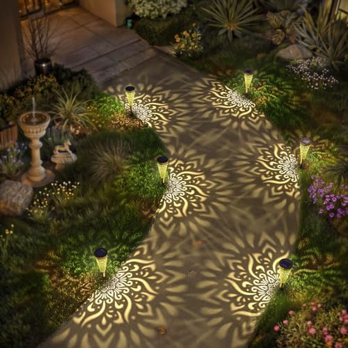 6 Pack Solar Lights Outdoor Garden Decorative Mandala Solar Garden Lights with Warm Light Waterproof Solar Pathway Landscape Lights for Path Backyard Walkway Yard Decor, Gardening Gifts for Women - Image 2