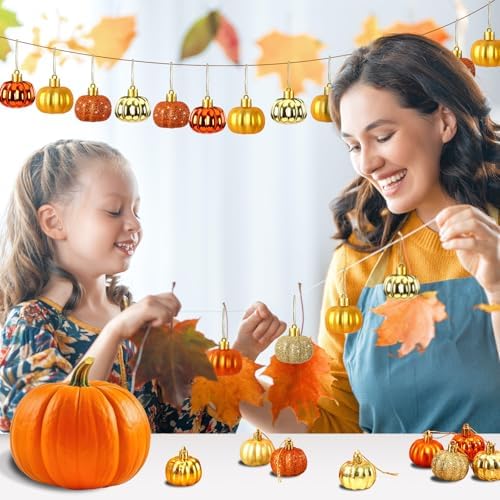 JULMELON 24 Pcs Fall Thanksgiving Tree Decorations Mini Pumpkin Ornaments - Image 6