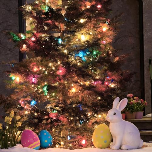 LAMPHOME Easter Decorations Mini String Lights, 150 Count 31.9Ft Pink & Multicolor Easter Lights, Plug in Waterproof Easter Lights for Indoor Outdoor Easter Garland, Tree, Party & Holiday Decor - Image 5