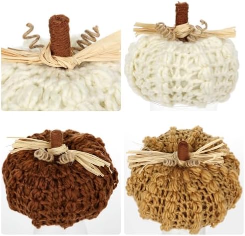 Briful Large Handmade Knitted Pumpkins Set of 3 – Cozy Autumn Fall Décor, Christmas Decorations, Thanksgiving Gifts, Caramel, Brown & Cream – 8in/6 1/4in/5 1/2in - Image 4