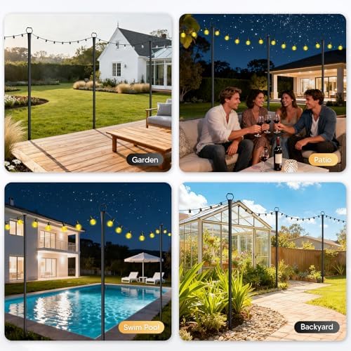 4 Pack String Light Poles for Outside, 10Ft Light Poles for Outdoor String Lights, Adjustable Outdoor String Light Poles with Fork,Metal Fence Post for Patio,Backyard,Deck - Image 7