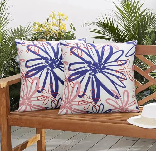 Pyonic Outdoor Waterproof Pillow Covers Pack of 2 Dahlia Water Resistant Decorative Outdoor Pillow Covers 18x18 inch Square Patio Pillows for Funiture Garden,White by PyonicThrowPillowCovers