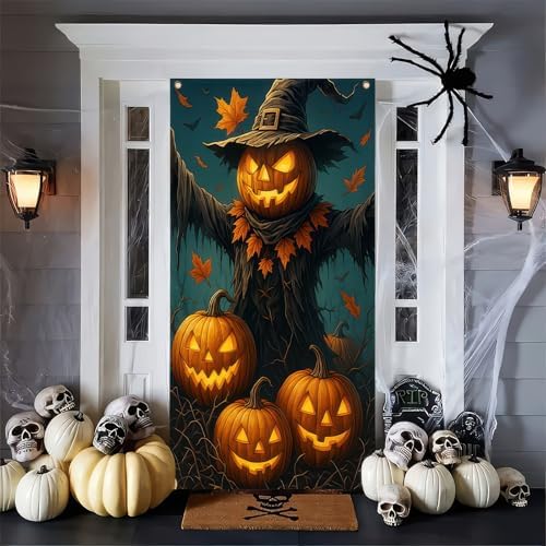 BlissYard Halloween Pumpkin Scarecrow Door Cover 35x71 Inch Polyester - Image 6