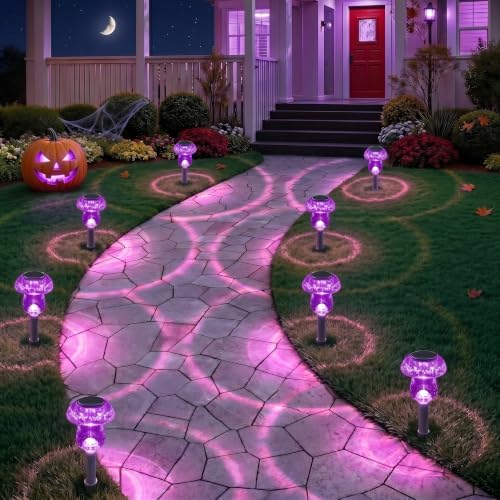 Solar Lights Outdoor, 16 Pack Mushroom Lights Outside Waterproof, Solar Powered LED Lighting for Garden, Yard, Landscape, Path, Pathway, Lawn, Walkway, Driveway, Backyard Halloween Decor (Purple) - Image 6