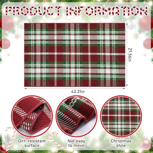 Moucuny 2'4'' X 3'7'' Red Green White Brown Christmas Plaid Outdoor Rug - Image 3