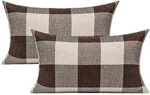 VAKADO 12x20 Inch Set of 2 Buffalo Plaids Decorative Throw Pillow Cases Farmhouse Retro Checkers Lumbar Rectangle Cushion Covers Home Decor for Sofa Couch, Brown/Coffee by VAKADO