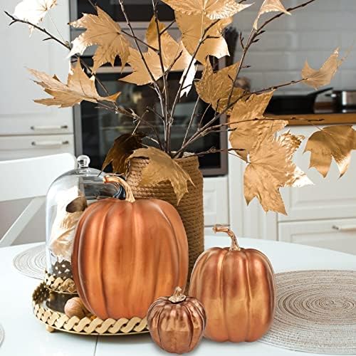 Winlyn 7 Pcs Assorted Sizes Artificial Metallic Bronze Pumpkins Rustic Decorative Fall Foam Pumpkins for Gifts Thanksgiving Halloween Harvest Fall Wedding Table Centerpiece Mantel Shelf Decor - Image 3