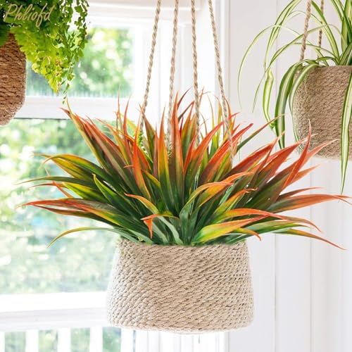 32 Pcs Artificial Grass Fake Plants 17.3in Outdoor Plastic Plants UV Resistant Greenery Fake Grass for Home Window Garden Office Patio Hanging Planter Pathway Front Porch Décor Red - Image 2