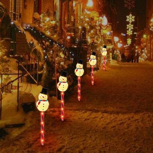 LAMPHOME Christmas Pathway Lights Outdoor, Set of 5 Snowmans Christmas Decorations Outdoor Yard, 15inch Pathway Marker Stake Lights for Patio Ground Path Sidewalk Walkway Driveway - Image 2