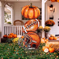 Weysat Fall Football Outdoor Decor Metal Pumpkin Football Yard Sign Porch by Weysat
