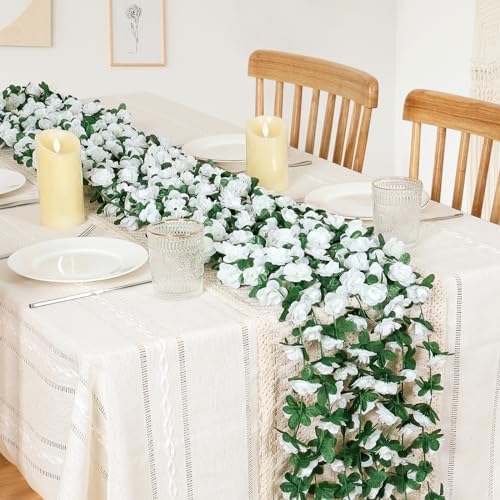9 Pack 72 FT Artificial Flower Garland Fake White Roses Vines Silk Flowers - Image 2