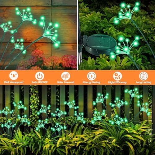 Solar Garden Lights 2 Pack Waterproof Solar Swaying Starburst Light Outdoor Lights for Yard Patio Walkway Pathway Party Wedding Christmas Decoration, Green - Image 5