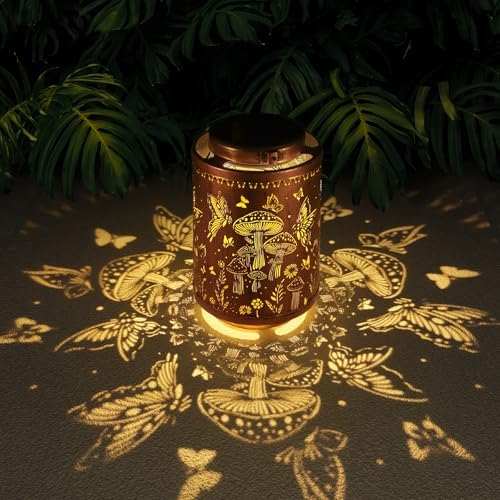 Solar Lanterns Outdoor Waterproof Mushroom Butterfly Garden Decor Gifts for Women Mon Grandma Metal Hanging Solar Lights Decoration for Outside LED Lanterns for Yard Patio Lawn by Tepaken
