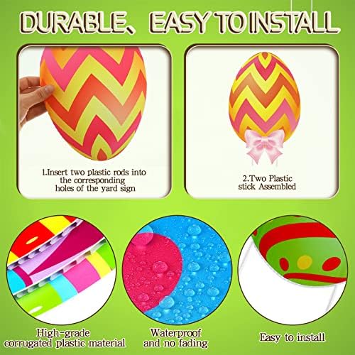Amyhill 12 Pcs Easter Outdoor Yard Decoration Eggs Garden Lawn Stake Signs with Stakes and Bow Waterproof Corrugated Easter Outdoor Decoration for Patio Lawn Walkway Spring Party Decorations, 12 Style - Image 3