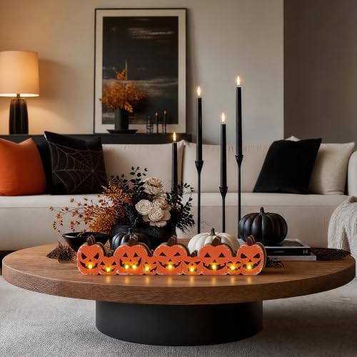 Yousoontic Halloween Table Decorations, Light up Pumpkin Table Centerpieces Spooky Wooden Sign Decorations with LED Lights 3D Block Pumpkin Decor for Halloween Tabletop Mantel Desk Home Office Party - Image 5