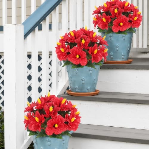 2 Pcs Artificial Hibiscus Flowers Red Fake Tropical Flowers - Image 3