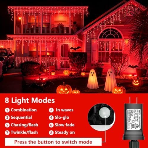 YEGUO 66ft 800 LED Icicle Lights Outdoor Waterproof, 160 Drops Halloween Lights Connectable, 8 Modes Icicle Christmas Light with Memory(Red) - Image 3