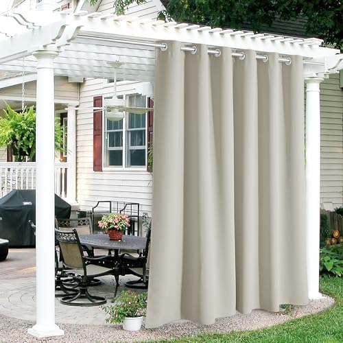 RYB HOME Outdoor Curtains for Patio Waterproof Block Sunlight Thermal Insulated Privacy Assured Thick Outside Curtains for Porch, Gazebo, Pergola, W84" x L95", Natural, 1 Panel by RYBHOME