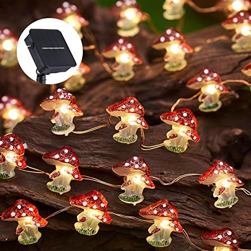 Garden Décor Solar Powered Outdoor String Light Mushroom Lamp Solar Garden Fairy Lights Mushroom Night Lights Gifts Cottage core Décor 14ft 40LEDs Solar Pathway Fence Yard Window Mushroom Decor by THEHXTBARTLETT