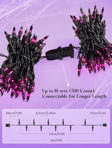 woohaha Purple Halloween Mini String Lights,11FT 50 Count with Black Wire - Image 4