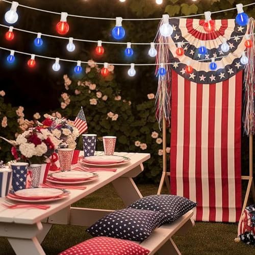 LAMPHOME 4 Pack 26Ft LED G40 Red White and Blue String Lights Outdoor, 4th of July Patriotic Lights with 12+1 Shatterproof Bulbs, Memorial Day Independence Day Decor for Yard Garden Patio - Image 4