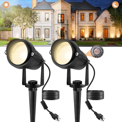 Dusk to Dawn Outdoor LED Spotlight,Outdoor Landscape Lighting with Photocell Sensor, 3000K Warm White Waterproof Spot Lights for Yard Flag Pole House Garden Tree(2 Pack) by CREPOW