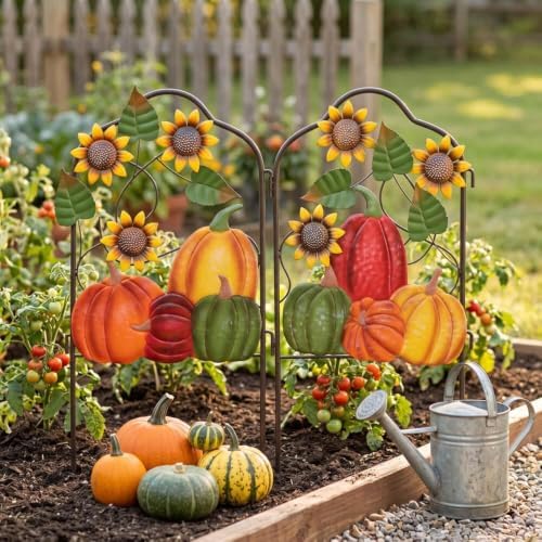 hogardeck Fall Outdoor Decor, Set of 2 Metal Fence Decorative Garden Stakes with Pumpkin Sunflower for Fall Decorations, Metal Yard Signs for Garden Lawn Patio Thanksgiving Decorations - Image 5