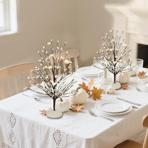 2 Pack Fall Artificial Tree 15'' with White Pumpkins & Berries Fall Decor - Image 2