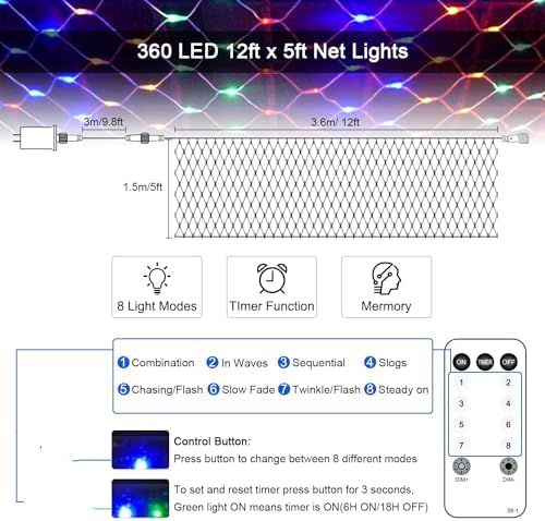 JMEXSUSS Christmas Net Lights, 360 LED, 12ft x 5ft, Plug in, Multicolor - Image 5