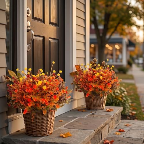 Hananona 12 Pcs UV Resistant Artificial Fall Flowers Outdoors, Orange - Image 4