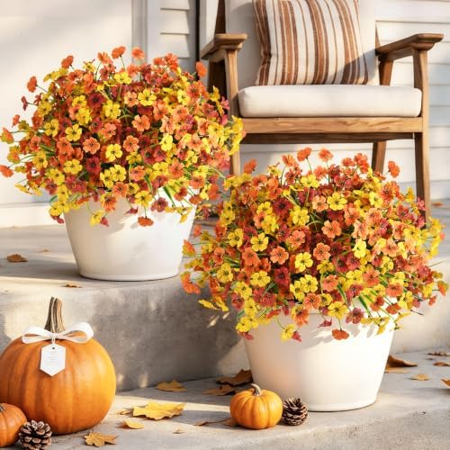 INQCMY 24 Pcs Artificial Mums for Outdoors Planters Fake Flowers Fall Decor by INQCMYPlantRack