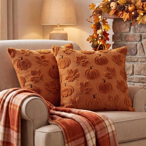Fall Throw Pillow Covers 18x18 Set of 2 Double-Sided Maple Pumpkin Covers - Image 6