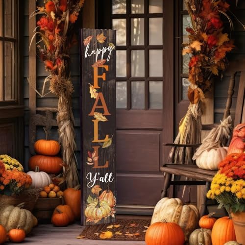 Farmhouse Fall Porch Signs Outdoor 47" Wooden Happy Fall Porch Decorations for Home Large Maple Pumpkin Autumn Vertical Sign Outside Thanksgiving Decoration for Autumn Party Decor Home by DoubleFill