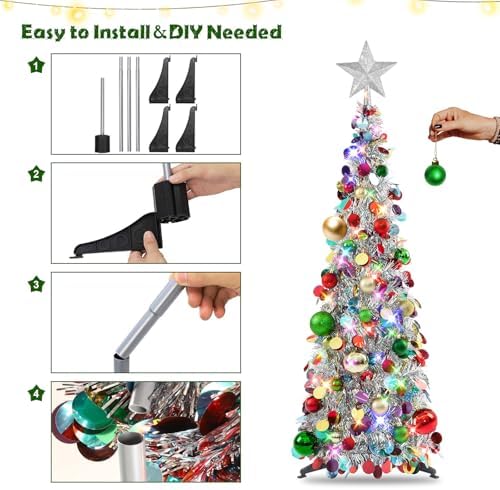 N&T NIETING Pop Up Christmas Tree with Lights & Ornaments, 5FT, Lake Blue - Image 4