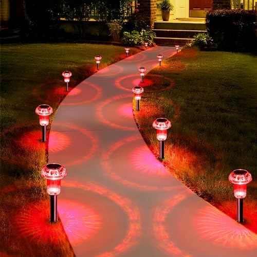 Priddop Solar Garden Lights Outdoor Waterproof 8 Pack Red LED Mushroom by Priddop