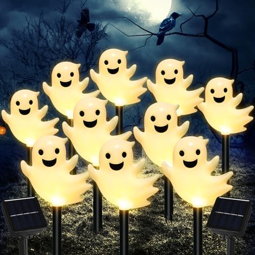 10 Pack Solar Halloween Ghost Pathway Lights, 3D Solar Lights by VOGVOG