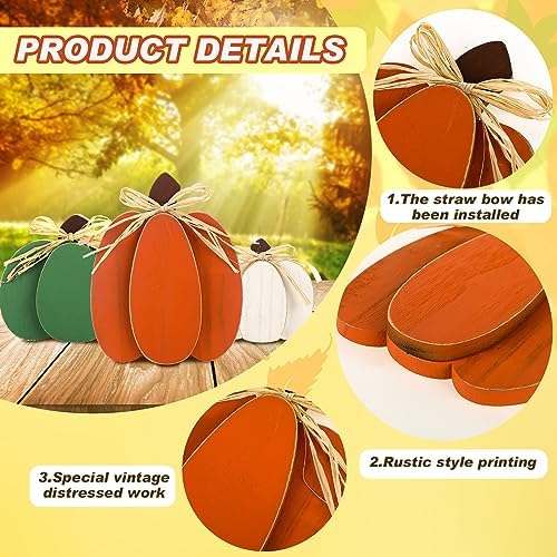 Ferraycle 3 Pcs Fall Pumpkin Decor, 3D Wooden Pumpkin Tabletop Decor - Image 3