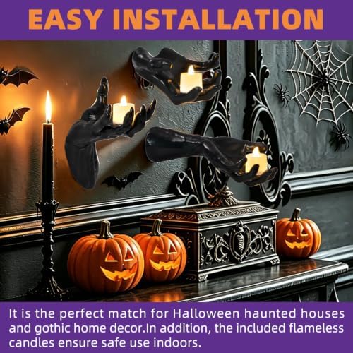 Halloween Wall Decor, Gothic Set of 3, LED Candle Hands Indoor Decoration - Image 7