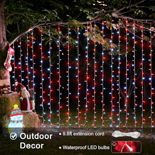 JMEXSUSS 300LED Red and White Christmas Curtain Lights for Bedroom, Plug in - Image 2