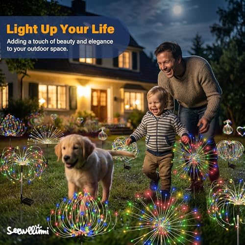 Solar Garden Lights Outdoor Decorative, 2pack 120 LED Firework Lights Waterproof，Solar Fairy Lights for Outside,Garden,Yard, Patio,Pathway,Flowerbed,Party(Multicolor) - Image 4