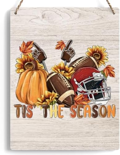 FREHVN Fall Decorations for Home Office Front Door Decor Signs, Fall Sign, Fall Decor, Fall Theme Pumpkin Football Sunflowers Sign, Autumn Wall Hanging Decor 8 X 10 Inch by FREHVN