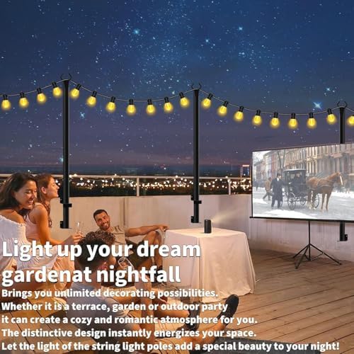 AHRLHR 5 Ft String Light Poles, 4 Pack String Light Poles for Outside with Fixing Clips,Metal Poles for Outdoor String Lights, Hanging Light Poles for Deck Fence Garden Backyard Wall Bistro - Image 5