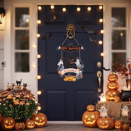 Halloween Decoration: Ghost Wood Door Sign, Spooky Wreath - Image 5